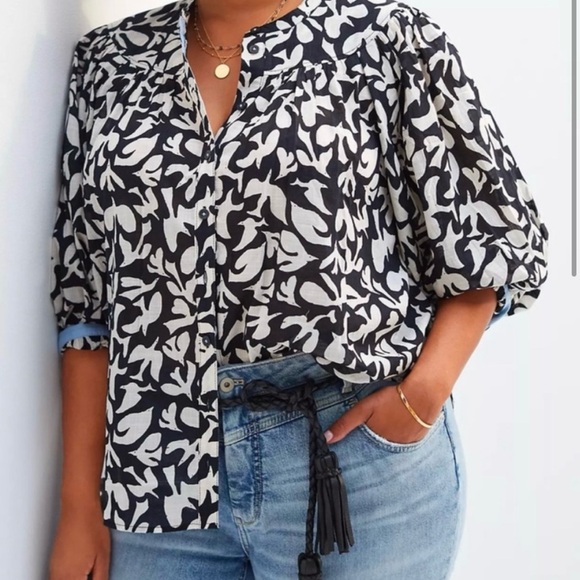 Anthropologie Danielle Kroll Blouse - XS bird print doves 100% cotton - Picture 14 of 16